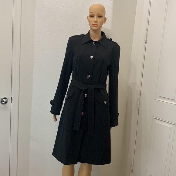 Worthington Works Stretch Separates Size 8 Silver Button Front Black Trench Coat - Picture 2 of 15